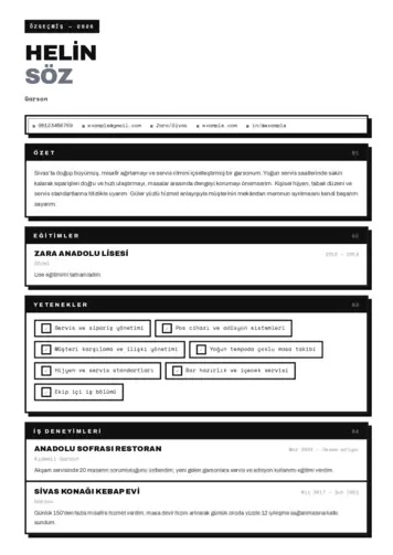 Garson CV Örnekleri cv indir